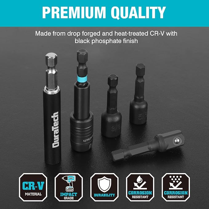 DuraTech 53 PCS Impact Screwdriver Bit Set with Tough Case, S2 Steel Security Torx Bit Set, CNC Machined Tips, 1" & 2" Long Impact Bits with extendable bit holder and magnetic nut driver
