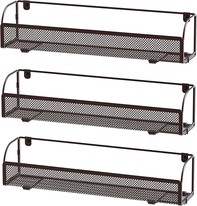 Simple Houseware Wall Mounted Spice Rack Shelves Organizer, Bronze, 3-Pack