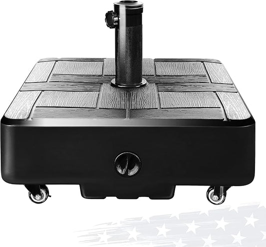 FRUITEAM Fillable Mobile Umbrella Base, 100 LBS Patio Umbrella Weight Base Heavy-Duty,Plastic Base Water & Sand Filled Umbrella Stand Holder with 4 Wheels, Easy to Move
