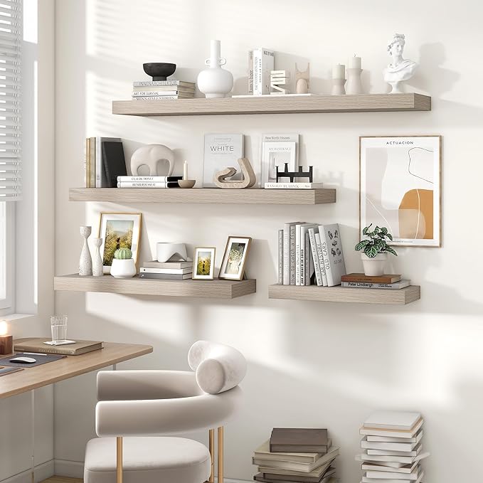 Heimlove 48" Floating Shelves for Wall,10 Grey Deep Rustic Wood Display & Storage Wall Shelves with Heavy Duty Brackets for Bathroom,Bedroom,Kitchen,Living Room,Office