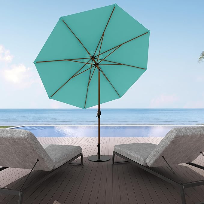 Midtown Umbrellas Sunbrella Umbrella Large Patio Umbrella 2-10 Feet in Aruba Acrylic Fabric - Auto-Tilt Aluminum Frame For Backyard Umbrella, Deck Umbrella & Porch Umbrella - Wooden Pole