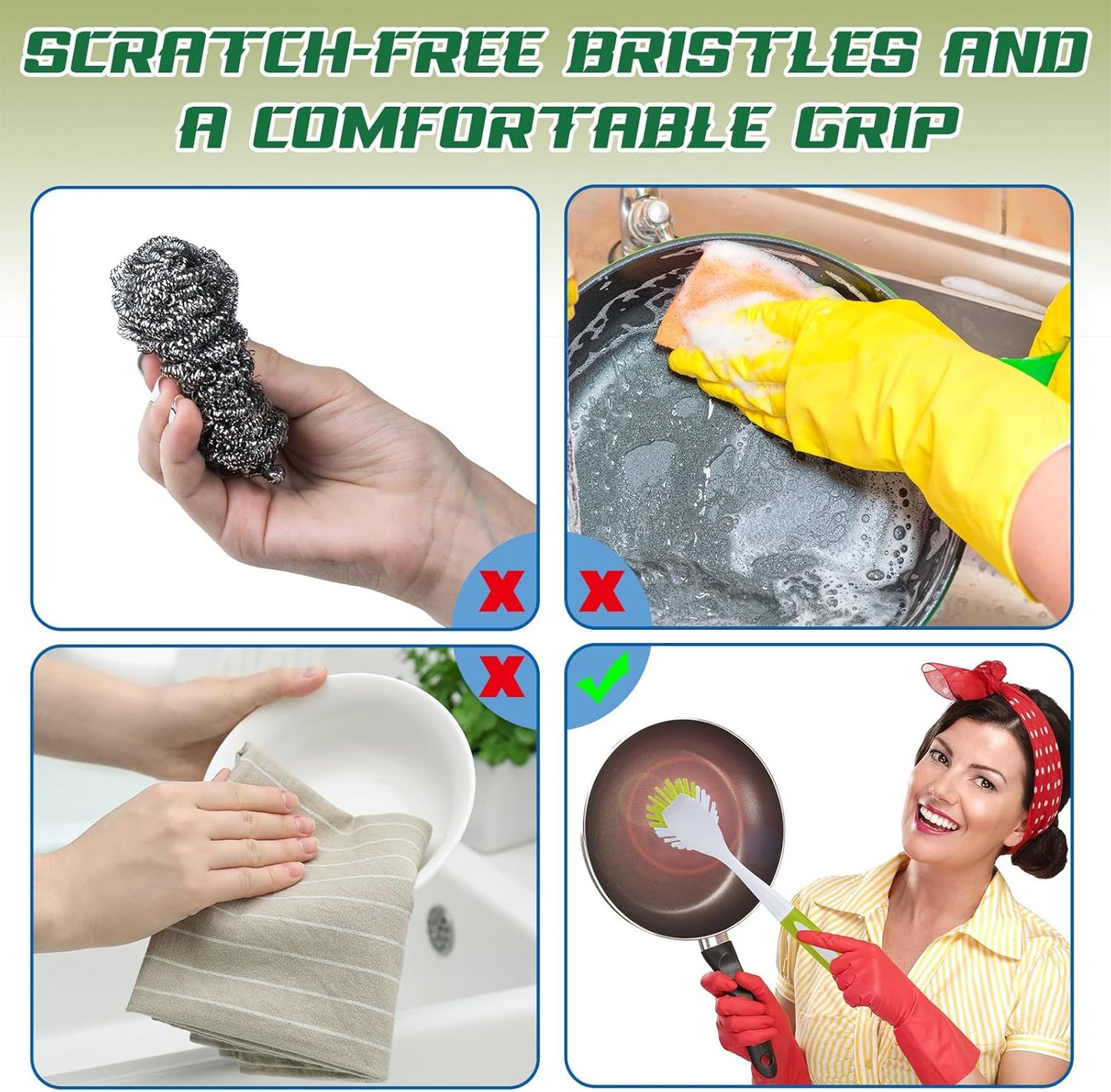 Hsei 20 Pcs Light Green Kitchen Scrub Dish Brush Bulk with 11 Inch Anti Slip Handle Cleaning Dish Scrubber with Stiff Bristles Washing Scrub Brushes for Housekeeping for Pots and Pans, Kitchen Sink