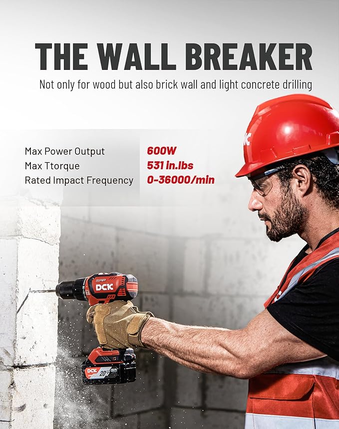 20V Brushless Hammer Drill, 531 in.lbs, 36000 BPM, 1/2" Keyless All-Metal Chuck, 4.0Ah Battery, 22+1+1 Clutch, Impact Drill Kit for Drilling Brick Wall, Metal, Wood, KDJZ05-13