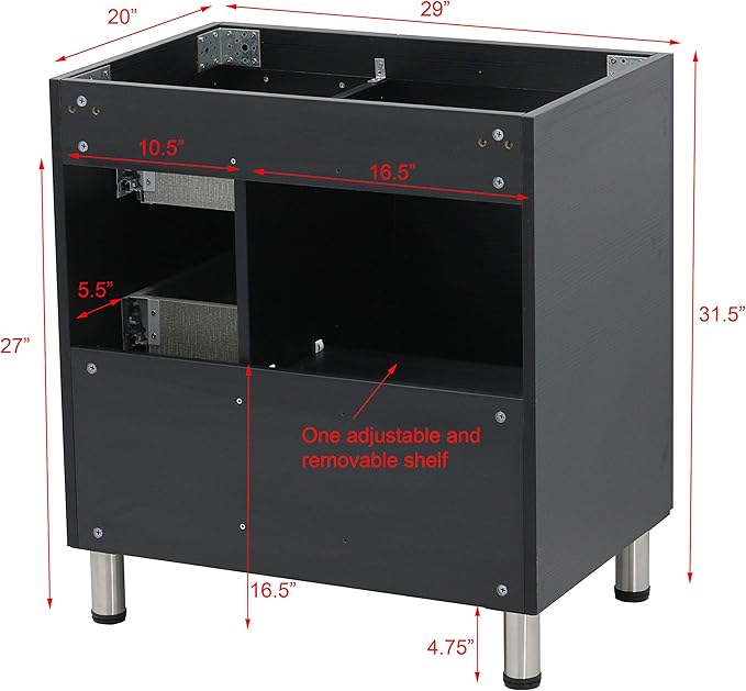 30" Freestanding Bathroom Vanity, Black Texture Embossed. White Integrated Countertop