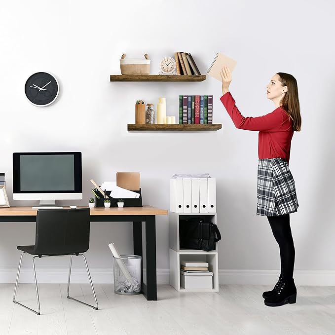 Sorbus Floating Shelves for Wall - 24" Bathroom Shelves, Wall Decor for Bedroom, Kitchen, Living Room, Home Decor & Book storage - Mounted Floating Shelf with Invisible Brackets (Rustic Brown, 2 Pack)