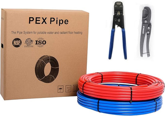 EFIELD Pex-b Pipe/Tool Kit/Tubing Blue & Red 1/2 inch 2 x75 ft(150 ft) Length for Potable Water &Hot/Cold Water-Plumbing Applications with Pipe Crimper & Cutter,(AB-2-75)