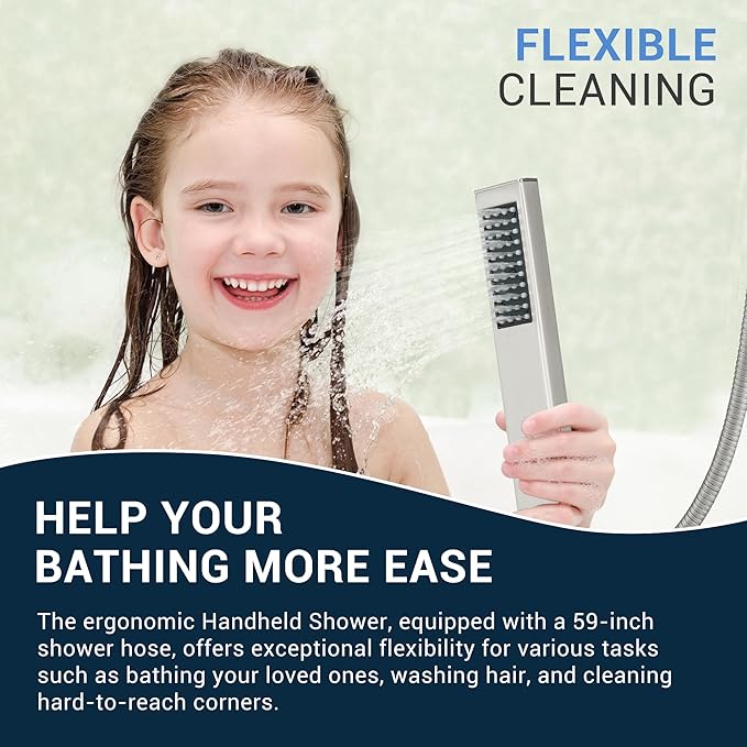 Thermostatic Dual Shower Heads System with Ceiling 12-Inch Rainfall Shower & Wall Mount 6-Inch High Pressure Shower Head, Brushed Nickel Bathroom Shower Faucet Set with Handheld Sprayer