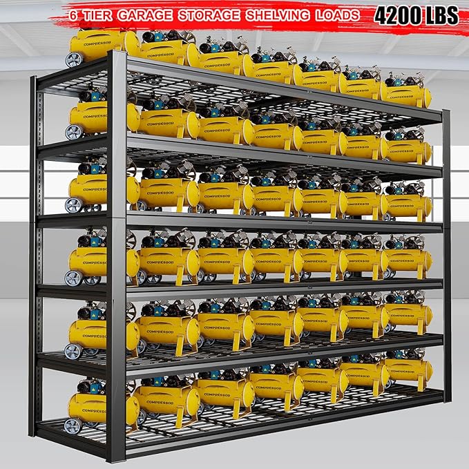 65" W Garage Shelving Heavy Duty, 6 Tier Garage Shelves, Adjustable Storage Shelving Unit, Commercial Metal Shelf for Warehouse, Pantry, School, Shop, 3 Pack