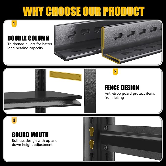 63" Heavy Duty Garage Shelving, 5-Tier Adjustable Storage Shelf, 2000lbs Capacity for Kitchen Garage Warehouse Organization