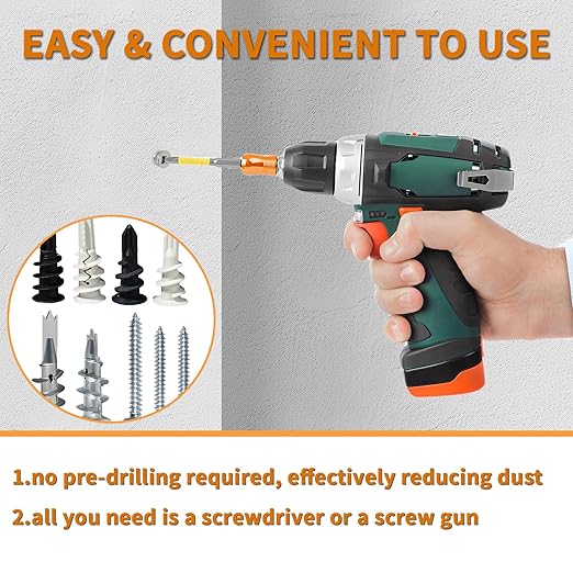240Pcs #8 Self Drilling Drywall Anchors Kit, Nylon Plastic Hollow Wall Anchors with Screws, No Pre-Drilling Required, Holds Up to 75lbs (120 Anchors + 120 Screws)