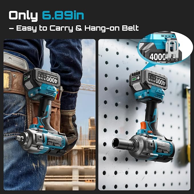 Seesii [2025 Upgraded] Impact Wrench 885Ft-lbs (1200N·m): 1/2" Cordless Impact Gun with Detachable Handle, 21V High Torque Power Impact Driver 2x 4.0Ah Batteries for Family Car/Pickup Truck/Mower