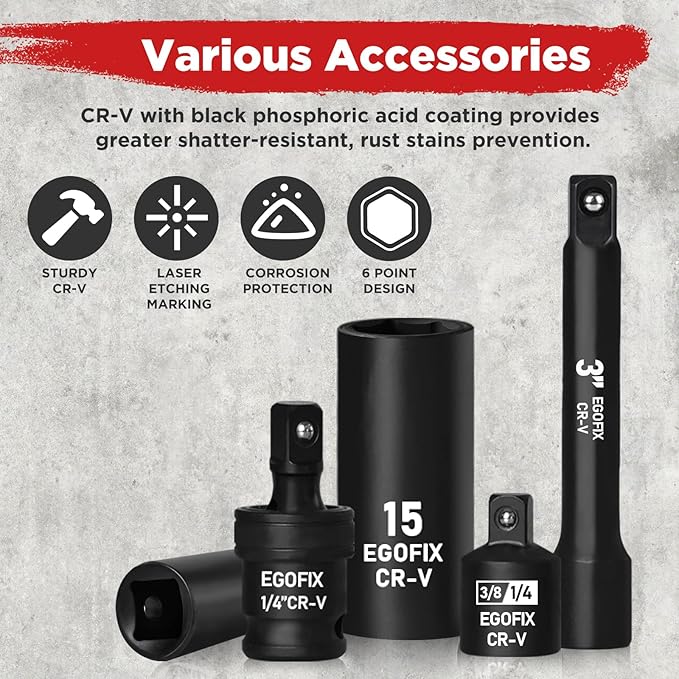1/4" Drive Impact Socket Set 90 Piece, Metric Socket (4-15mm) and Standard SAE Size (5/32-9/16 inch), with 72-Teeth Ratchet, Screwdriver Bit Set, Mechanics Tool Kit for Home Use and Automotive Repair