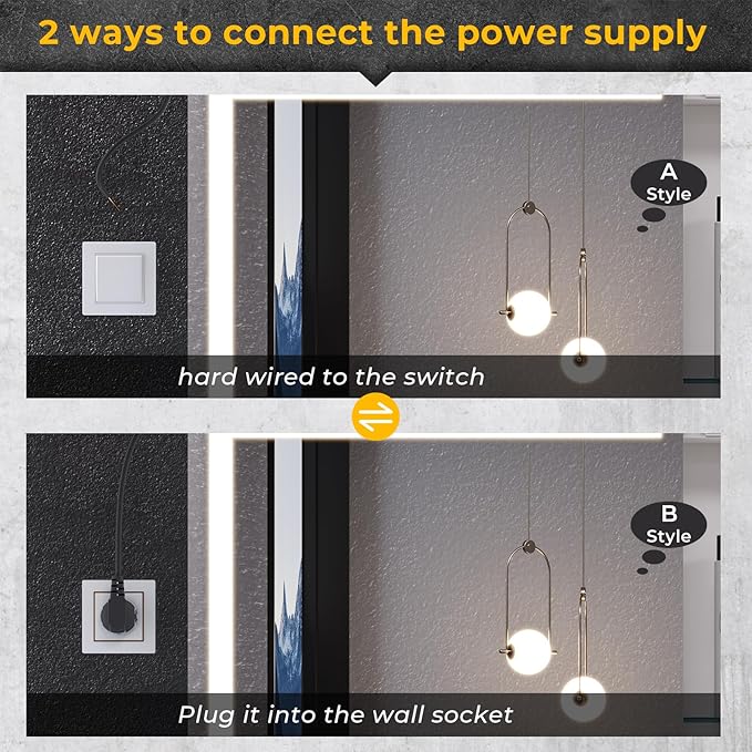 Hasuit Lighted Medicine Cabinet with Mirror, Wall Mounted Bathroom Mirror with Storage, 3 Doors Bathroom Wall Cabinet with LED Lights, 39.4'' x 23.6''