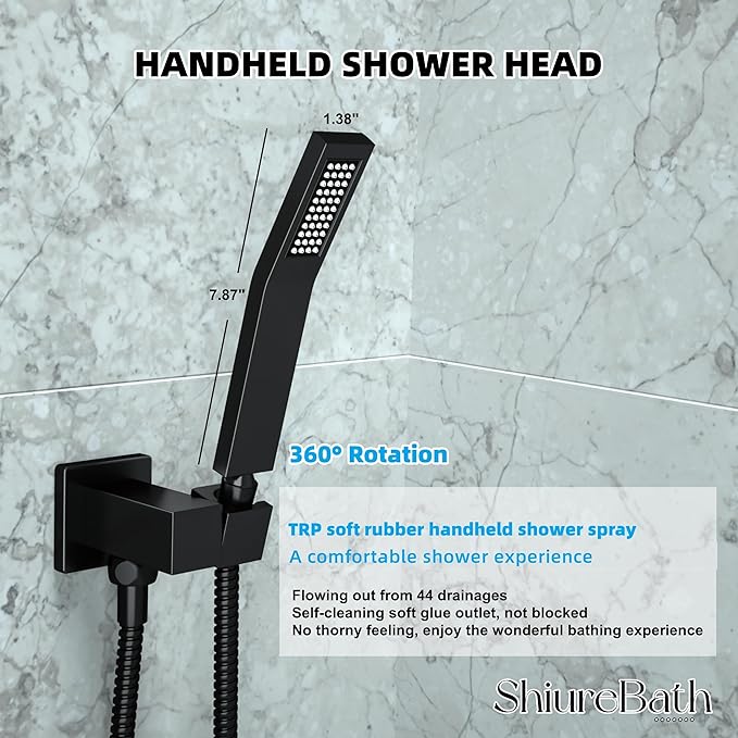 10 Inch Shower Faucet Set with Tub Spout Wall Mounted Shower System for Bathroom with High Pressure 10 Inch Rain Shower head and Handheld Shower Head Set, Matte Black