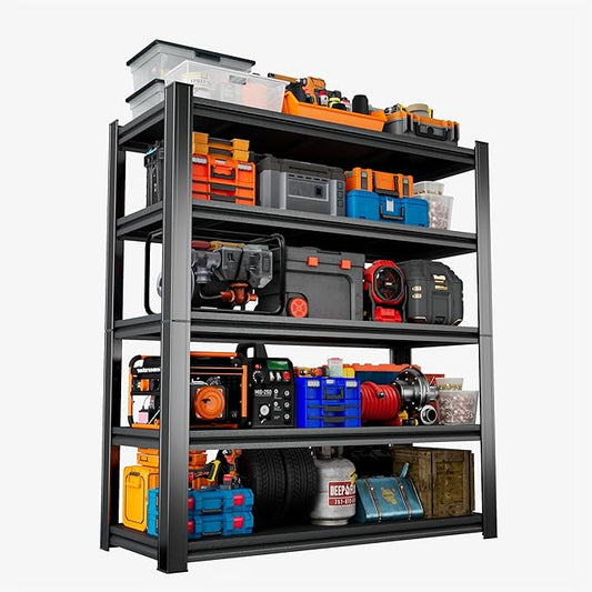 5-Tier Heavy Duty Metal Shelving Unit, 2500LBS Capacity Garage Storage Shelf, Industrial Adjustable Storage Rack for Warehouse, Basement, Commercial & Home Use (77" H x 35.4" W x 15.7" D,Black)