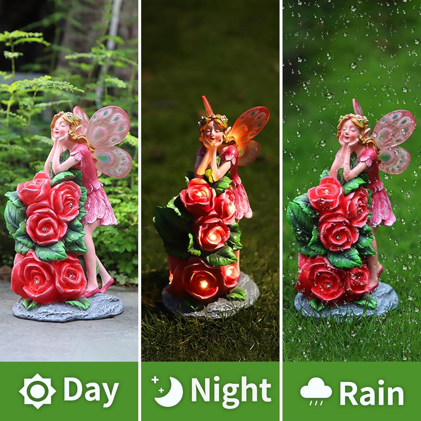 Solar Garden Outdoor Statues Cute Flower Fairy with 7 LED Solar Figurine for Lawn,Patio, Balcony, Yard Unique Housewarming Gift, for Woman, Mom, Grandma