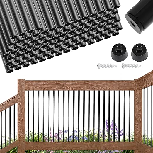 101 Pack 32 Inch Aluminum Deck Balusters 3/4" Diameter Hollow Round Balusters for Deck Railing Deck Spindles with Screws for Railing Fencing Balusters Staircase Spindles with Connectors