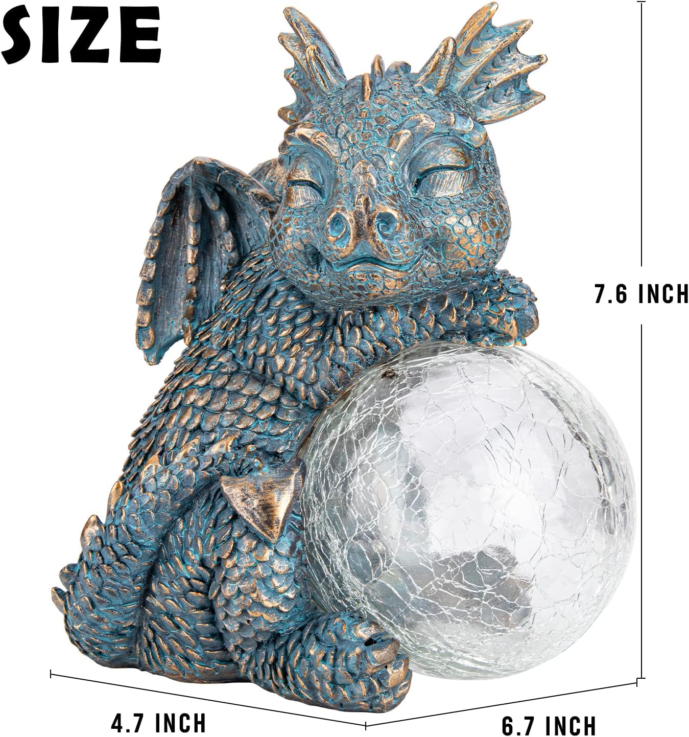 WONDER GARDEN Dragon Statue - Sleeping Dragon Figurines Solar Light Resin Garden Statues with Crackled Glass Globe Outdoor Waterproof Lawn Ornament Decor
