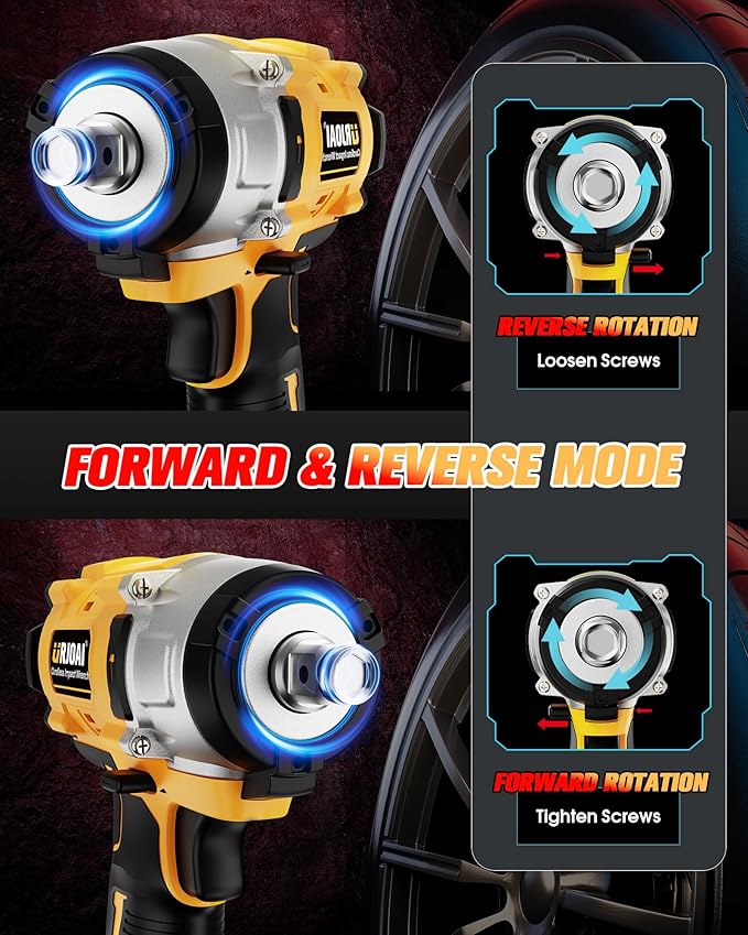 Cordless Impact Wrench - 590Ft-lbs (800N.m) Brushless 1/2 inch, 3300RPM High Torque Impact Gun, 2x 4.0Ah Battery, Charger & 7 Sockets, Electric Impact Wrench for Car Home