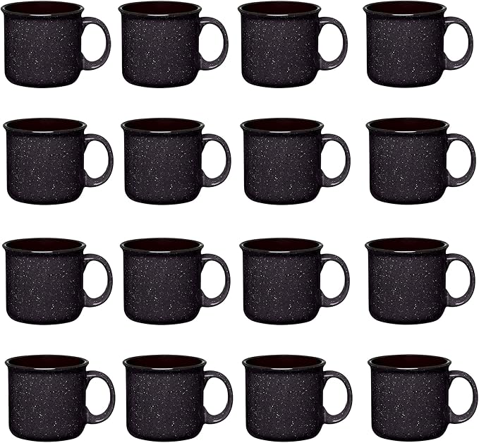 Set of 16 Ceramic Campfire Mugs – 15 Oz, Black – Coffee & Tea Cups for Home, Work, Travel, Camping – Customizable, Great for DIY, Events, Companies