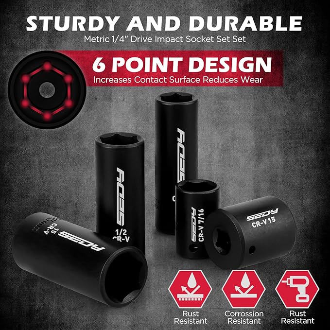 63-Piece Metric 1/4" Drive Socket Set & Nut Driver Set, Impact Standard & Deep Socket Set (4-15mm), 1/4" Hex Shank 6" Magnetic Nut Drivers, Extension Bar, Quick-Release Ratchet handle, Universal Joint