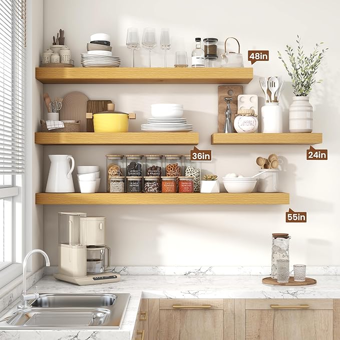 Heimlove 36 Inch Floating Shelves for Wall Set of 2,Oak Wall Shelves for Storage & Decor - Heavy Duty with Invisible Brackets,Perfect for Living Room,Bedroom,Home Office