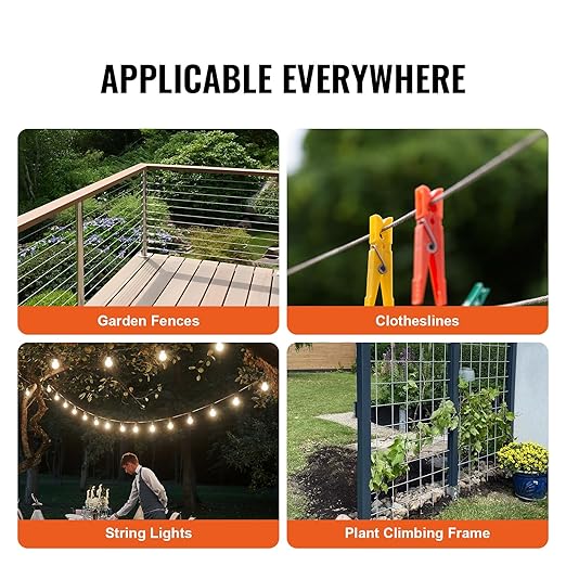 VEVOR Wire Rope, 1/4" 250 ft Zinc Galvanized Carbon Steel Cable with Gloves, 7000 lbs Breaking Strength, 7 x 19 Strands Construction Marine Aircraft Grade for Handrail Stair Decking Fence Outdoors