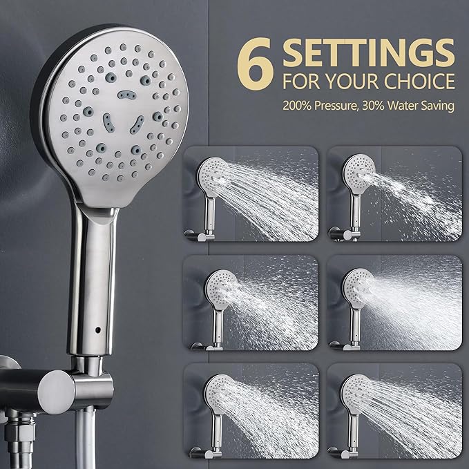 Brushed Nickel Shower Faucet Set, Wall Mount Rain Shower System 10 Inches Shower Head and Shower Handheld, Included Rough-in Valve and Trim Kit