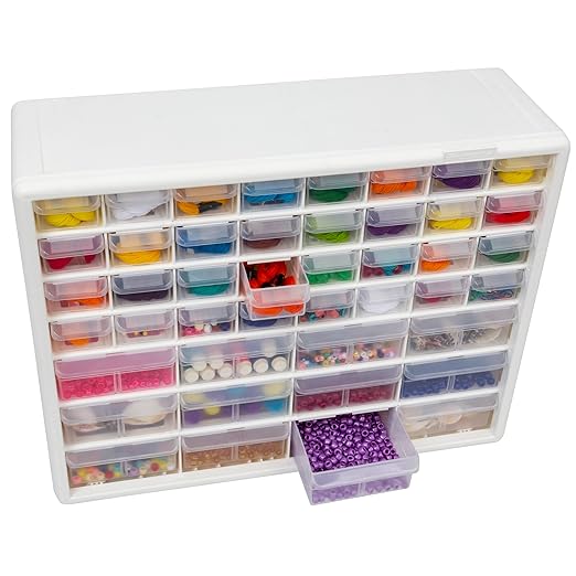 Akro-Mils 44-Drawer Plastic Drawer Storage Cabinet for Garage Organization, Bead Organizer, Building Bricks Storage, Teacher Toolbox, Makeup Organizer, 20-Inch W x 6-Inch D x 16-Inch H, 10144 White