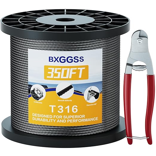 1/8 T316 Black Stainless Steel Cable – 350FT Wire Rope for Cable Railing Kit and Hardware – Premium Marine-Grade, Flexible, Corrosion-Resistant for Railing, DIY, and Outdoor Use