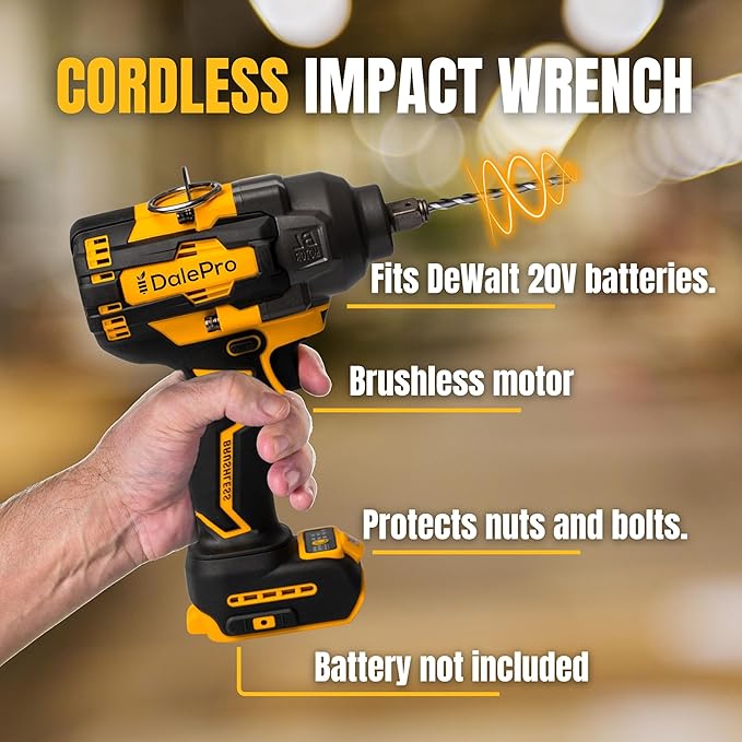 Cordless Impact Wrench 1/2 inch Compatible with DeWalt (Only Tool) 730Ft-lbs 1000N.m - Impact Driver 20v Battery Talado de impacto 1/2 Pistola impacto 1/2-5 Socket + Extension Tool Only
