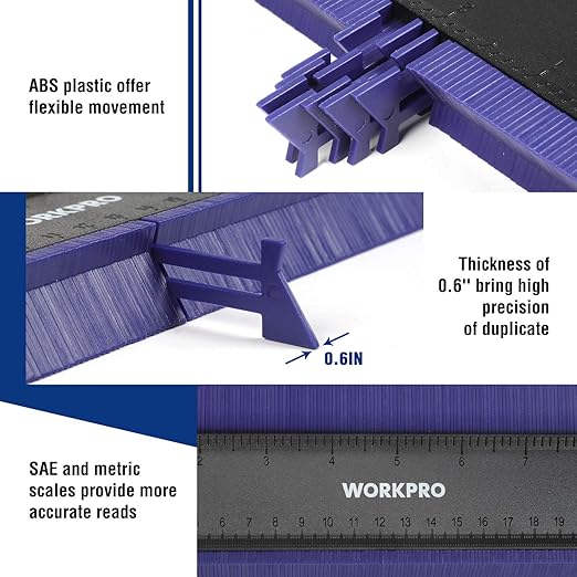 WORKPRO 10" and 6-Sided Angle Measuring Tool Combo Kit, Plastic Shape Contour Gauge Duplicator, Aluminum Alloy Multi Angle Measuring Ruler