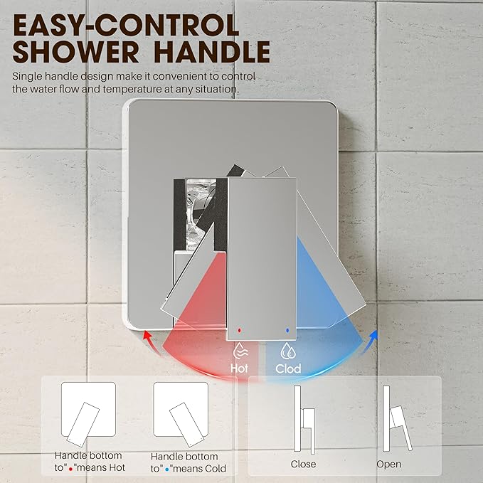 Alesco Shower Faucet Set, Chrome Tub Shower Faucet with 8-Inch Showerhead and Bathtub Spout, Showerhead and Handle Set Include Valve and Trim Kit, Polished Chrome