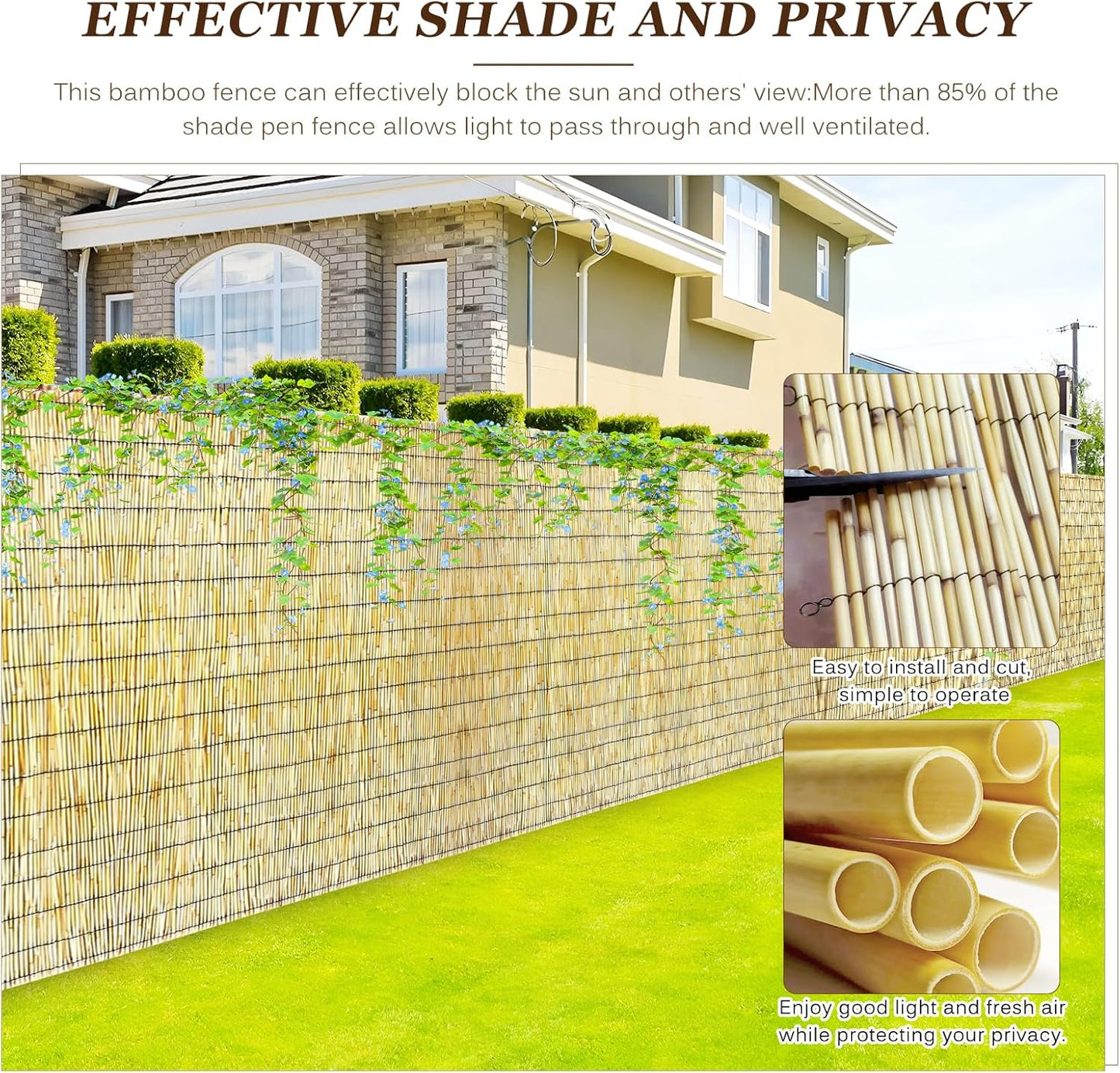 Natural Reed Fencing Rolls: Privacy Bamboo Fence 3/4/5/6ft High Roll Reed Screen, Decorative Bamboo Fencing for Outdoor Balcony Patio Garden Backyard,with Cable Zip Ties(Nature, 3.3x16.4ft)