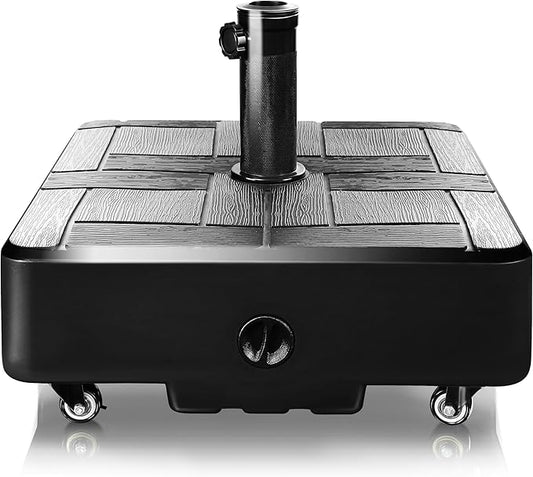 FRUITEAM 155lb Capacity Fillable Portable Umbrella Base with Wheels,Patio Umbrella Base Heavy Duty, Square Market Stand for Patio,Outdoor,Deck w/ 4 Wheels, 2 Locks, 1 Knobs, Wind-Resistant Design