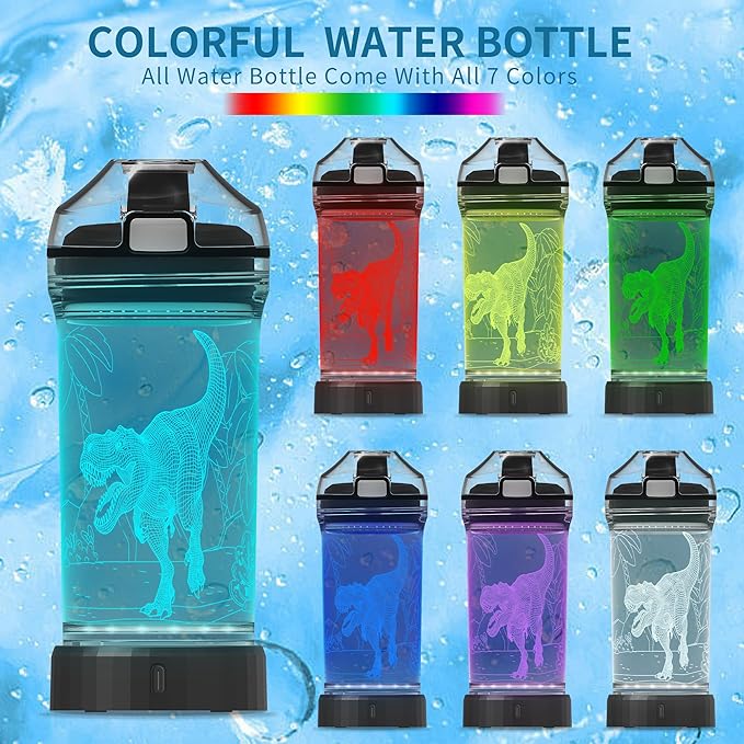 Kids Water Bottle with 3D Light-Up LED Lights - BPA Free - Perfect for Back-to-School Season, Girls, Boys, Kids, Holiday Camping, Picnic Gifts - 14 oz Travel Mug... (color 2)