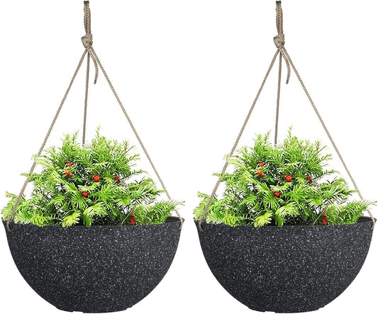 LA JOLIE MUSE Large Hanging Planters for Outdoor Plants - 13 Inch Hanging Basket for Patio Set of 2, Speckled Black
