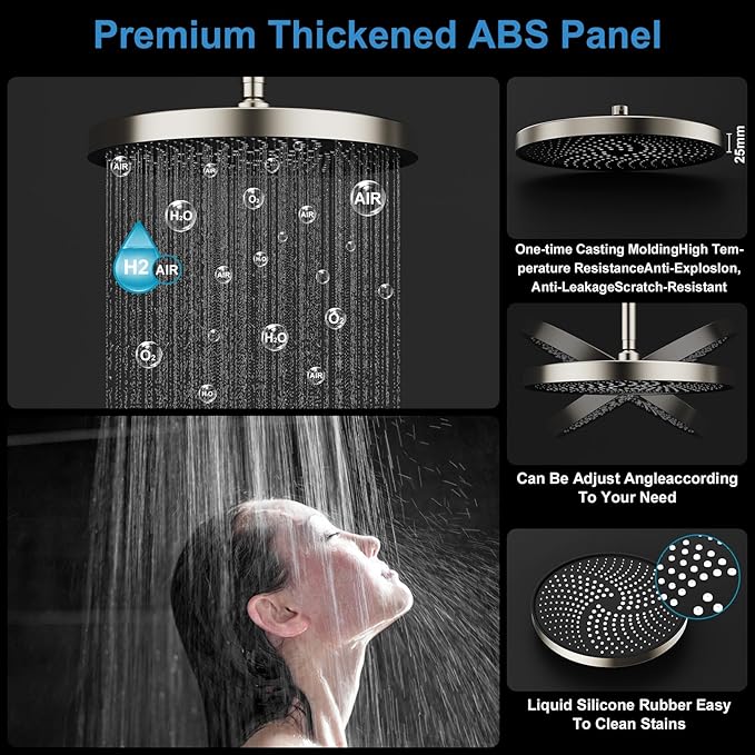 Shower System Brass Thermostatic Shower Faucet Set With Valve and Diverter Shower Mixer with 2 Rain Shower Head and Multi-function Handheld Head（Brushed Nickel）