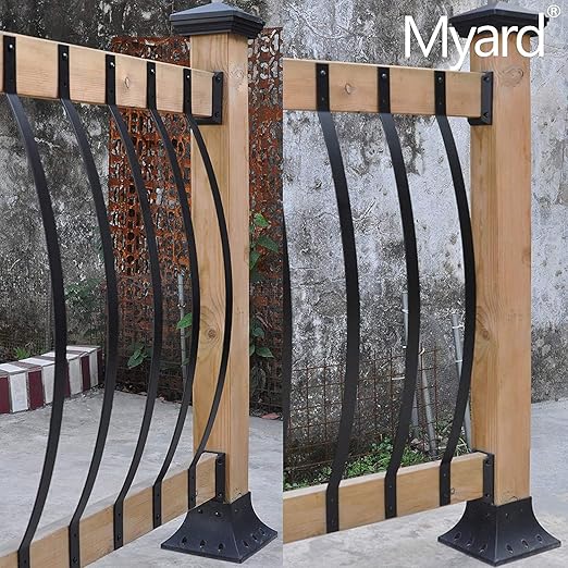 Myard 32-1/4 Inches Heavy Duty Iron Deck Balusters Furniture with Screws for Facemount Railing Fencing, Arc Arch Style (50-Pack, Matte Black)