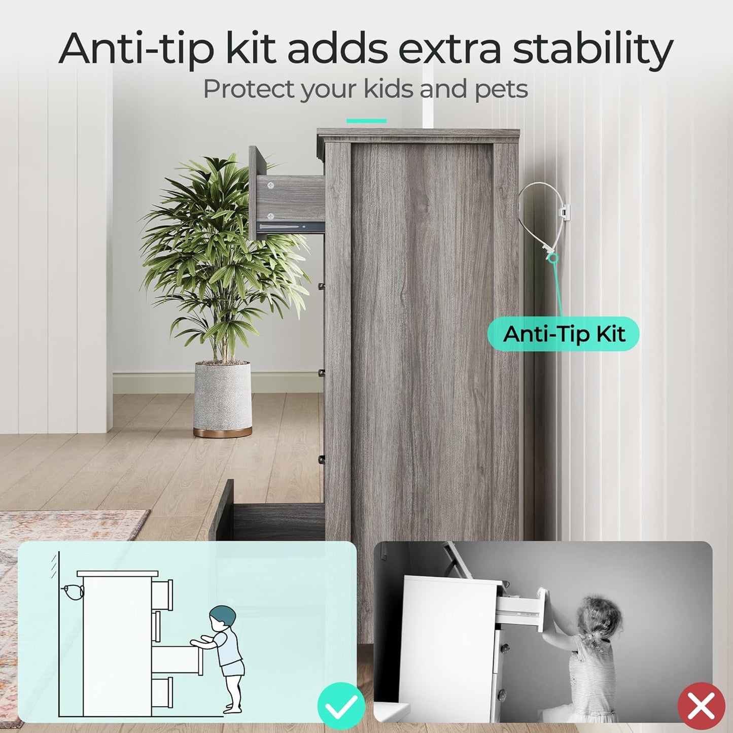 LINSY HOME Farmhouse 5-Drawer Dresser - Grey Chest of Drawers for Bedroom and Living Room Organization, Wood Dresser with Ample Storage Space and Rustic Charm