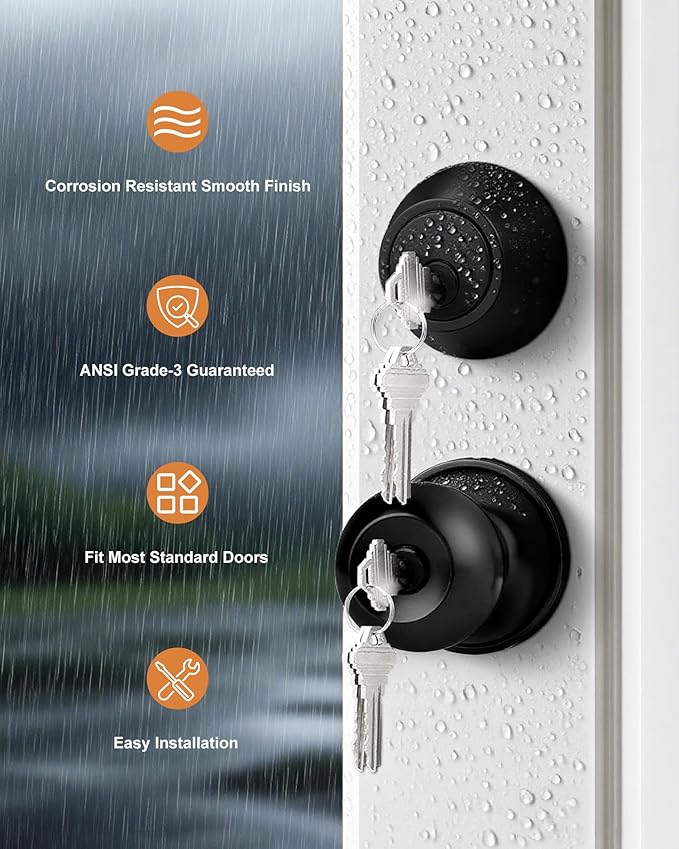 Probrico Flat Black Entry Door Knobs and Single Cylinder Deadbolt Lock Combo Set, Exterior Lockset, Keyed Alike, Set of 4