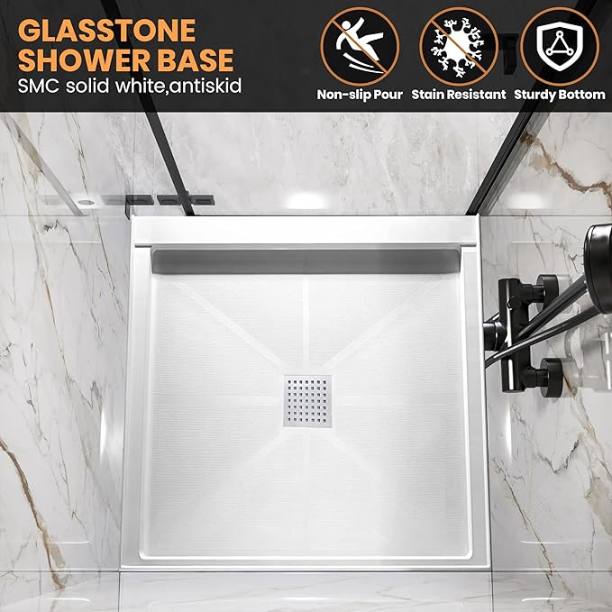 Shower Base 36"×36"×4", Single Threshold Shower Tray with Center Drain, Square SMC Shower Pan, White Slip Resistant Textured Surface Shower Base for Bathroom