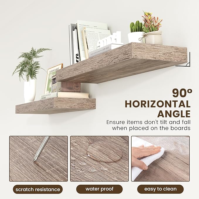 Deep Floating Shelves for Wall | 36 Inch Wide x 12 Inch Deep Floating Shelves | 36W x 12D Rustic Grey Wood Wide Wall Shelves | Bookshelf Laundry Shelf TV Shelf