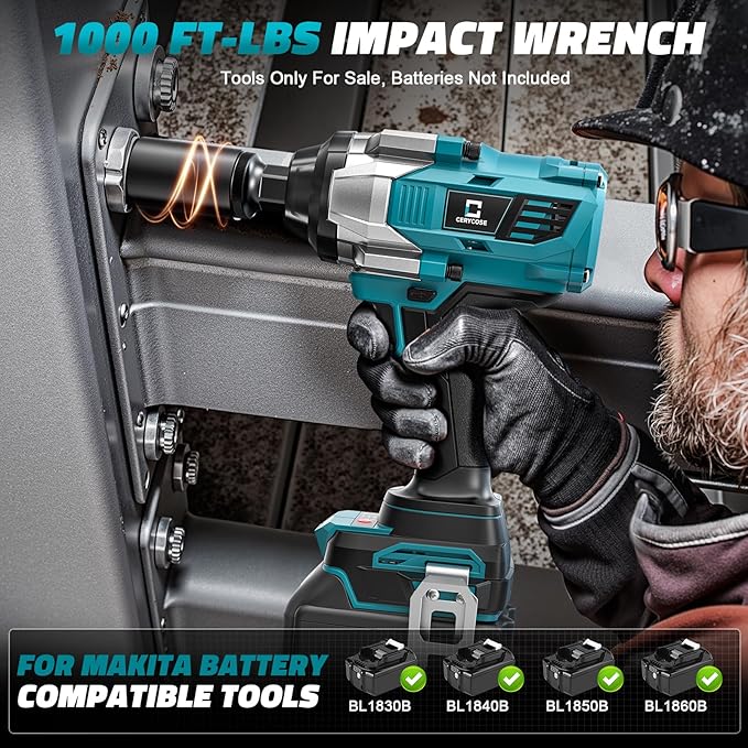 Cordless Impact Wrench 1/2 inch Compatible with Makita 18V Battery Brushless High Torque Impact Driver Gun with 1000 Ft-lbs Torque, LED Work Light, Ergonomic Design for Heavy-Duty