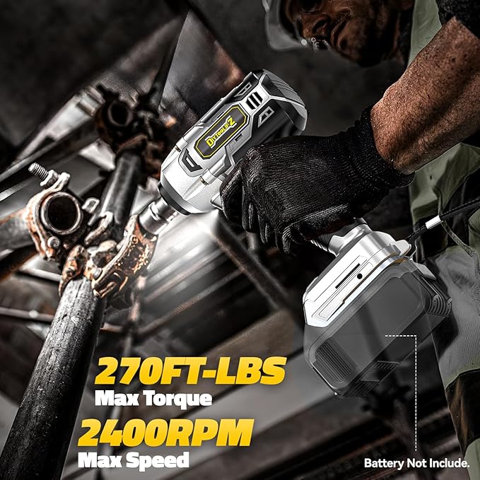 Cordless Impact Wrench Compatible with Dewalt 20v Battery: 250Ft-lbs(340N.m) 3/8 inch Brushless Electric Impact Gun, 2400RPM High Torque Impact Driver, Power Impact Wrench, Bare Tool Only