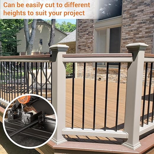 60 Pack 29-Inch Aluminum Deck Balusters, 3/4" OD Hollow Round Deck Spindle with Drill Bit, Metal Black Porch Picket for Deck Railing Fencing Outdoor Indoor Staircase