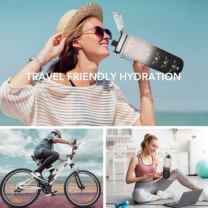 GOSWAG 32oz Motivational Water Bottles with Time Marker and Fruit Strainer, Sports Water Bottle with Times to Drink, Leakproof, Reusable Plastic Bottle with Strap no Straw for Gym, School