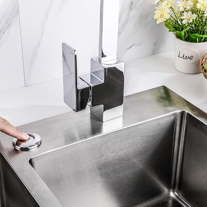 Garbage Disposal Air Switch Kit with Long Button, Chrome (Brass Cover)