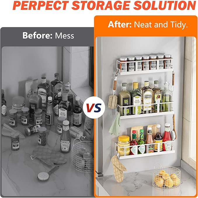 Spice Rack Wall Mounted 3 Pack, Space-Saving Spice Organizer for Spice Jars and Seasonings,Screw or Adhesive Hanging Spice Rack Organizer for Your Kitchen Cabinet,or Pantry Door White