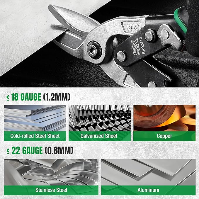 SK Aviation Tin Snips Set, Left, Right and Straight Cut, Cr-Mo Steel Blade, Anti-slip Handle and Safety Latch, for Cutting Sheet Metal